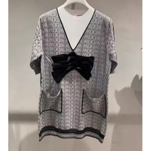 1D3E601吊牌3990元 2021秋女士黑灰DM老花连衣裙 D高地素专柜正品