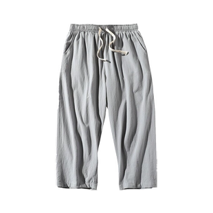 夏季亚麻七分裤男士薄款秋季棉麻7分青少年初中生短裤子宽松休闲6