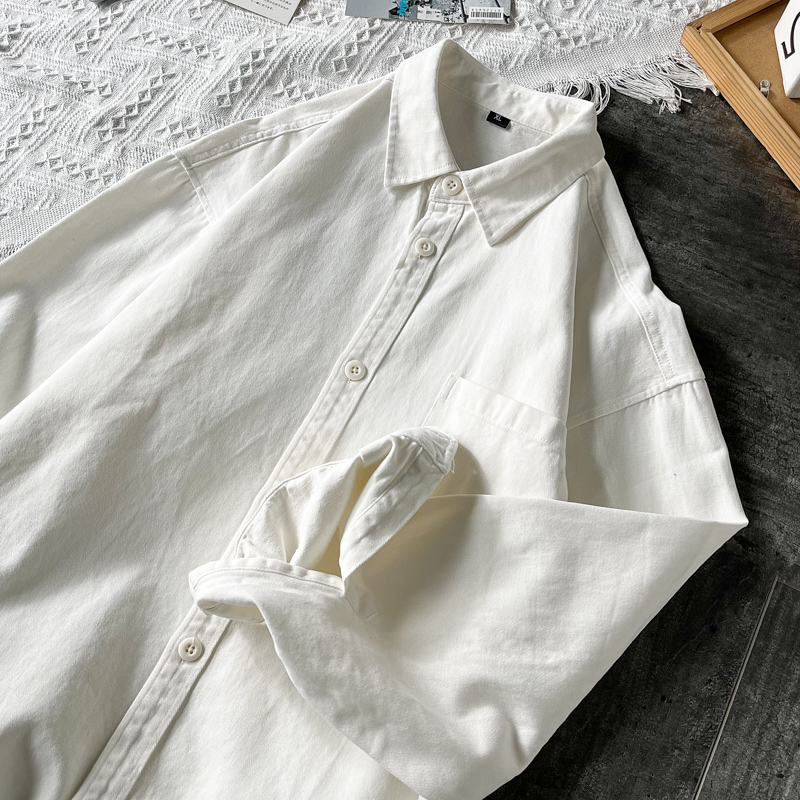 日系衬衣长袖白衬衫纯棉