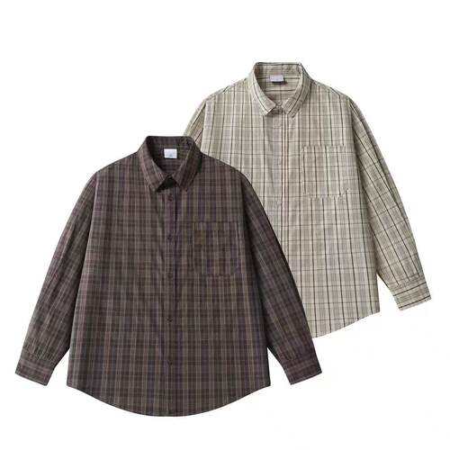 【萍姐精选】春夏撞色长袖格子衬衫GS1477