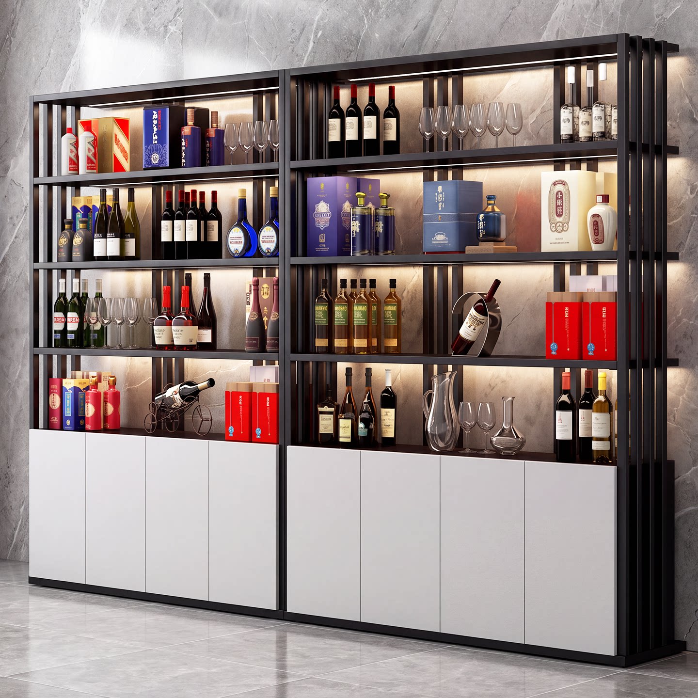 轻奢红酒展示架工业风落地酒架图片