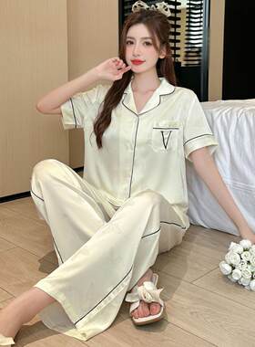 短袖睡衣服家居服2666套装新款春夏秋款女女秋季冰丝蝴蝶居家女士