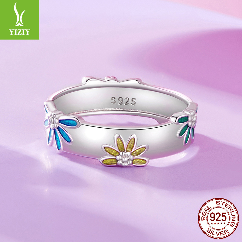 彩色雏菊戒指女小众设计高级轻奢ins风百搭指环批发