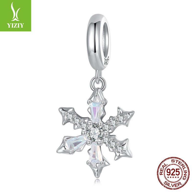 欧美热销冰花吊坠diy手链串珠charm雪花925银珠子饰品