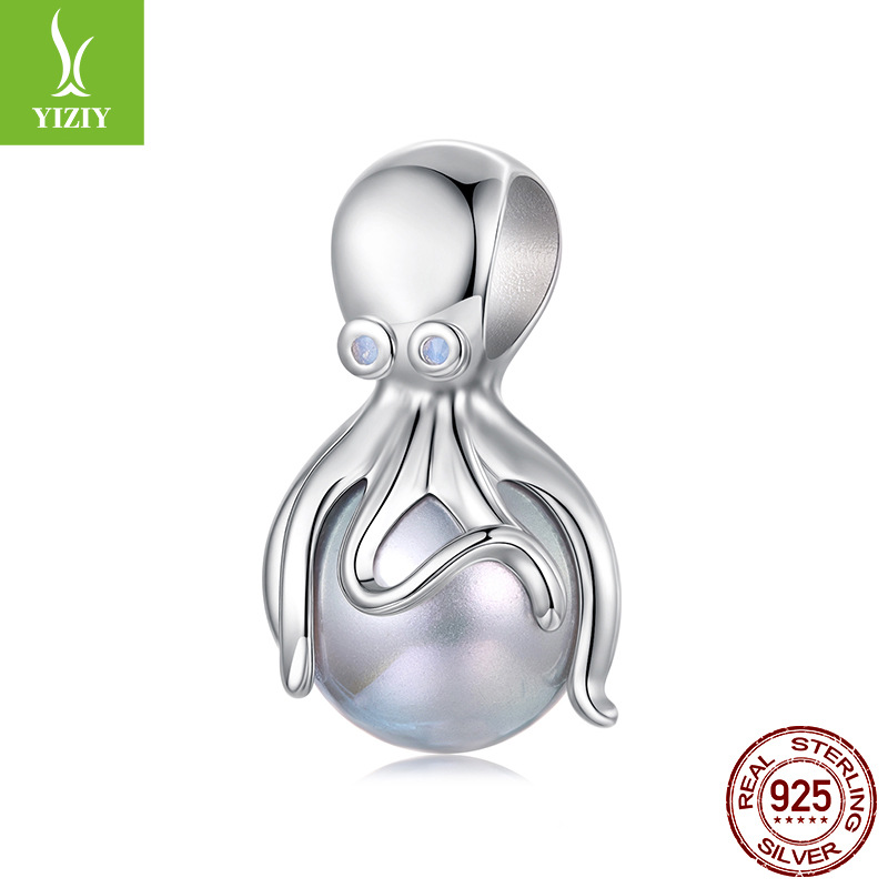 s925银章鱼珠子海洋风diy串珠手链配件s925纯银饰品配饰