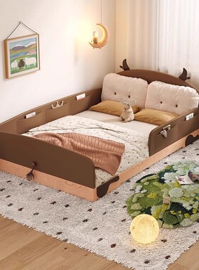 奶牛小岛实木儿童床男孩单人床女孩公主床带护栏小孩卧室2026新款