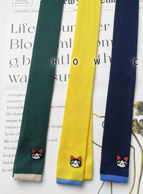 HOW CL针织拼色小众个性自创纯色小猫男女拍摄彩色百搭手打领带