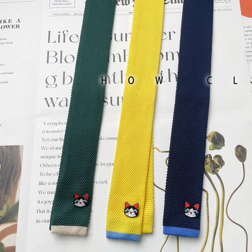 HOW CL针织拼色小众个性自创纯色小猫男女拍摄彩色百搭手打领带