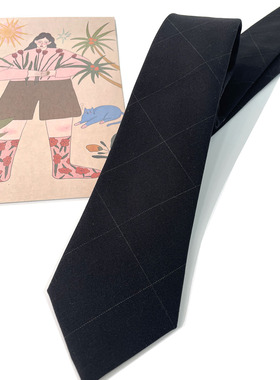 HOW CL黑色大格子涤纶丝7厘米男士手打款百搭四季风格领带