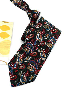 HOW真丝印花腰果墨绿色宽版复古休闲商务薄款领带