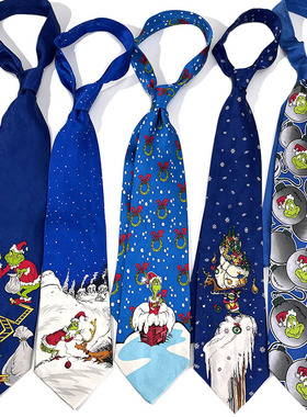 HOW格林奇宽版真丝印花圣诞款南瓜手打领带礼盒礼物个性