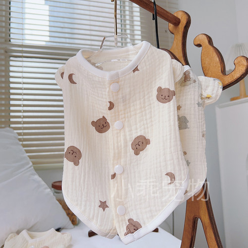 纯棉棉纱飞袖开衫家居服棉背心