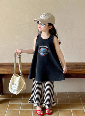 25064无袖印花长款背心夏季2025新款儿童上衣服小女孩童装女童潮