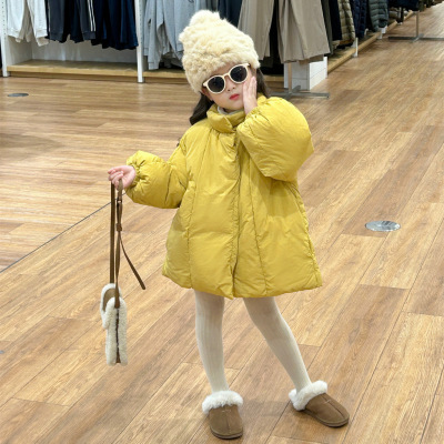 女童棉服2025冬季新款洋气宝宝黄色立领保暖外套儿童加厚棉衣洋气