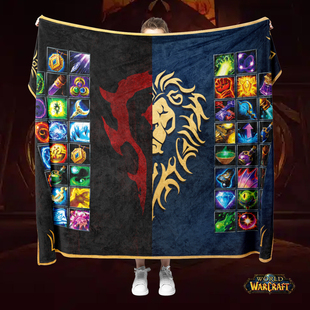 现货定制魔兽世界周边典藏联盟部落周边BUFF印花毛毯公会礼物佳选