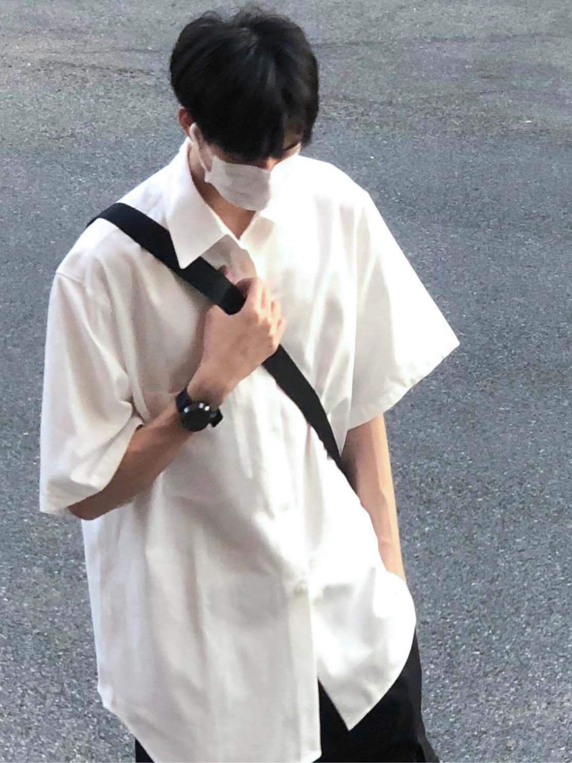 港风潮牌oversize宽松白色衬衫男款夏季休闲潮流痞帅短袖衬衣外套_虎窝淘