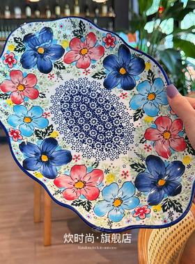 「让珍馐端上餐桌」手绘波兰釉下彩超大盘子椭圆盘鱼盘西餐盘菜盘