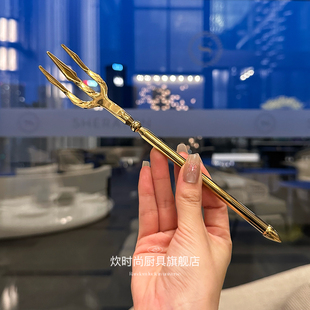 万物皆可叉！海王波塞东水果叉子三叉戟金灿灿304不锈钢叉西餐叉
