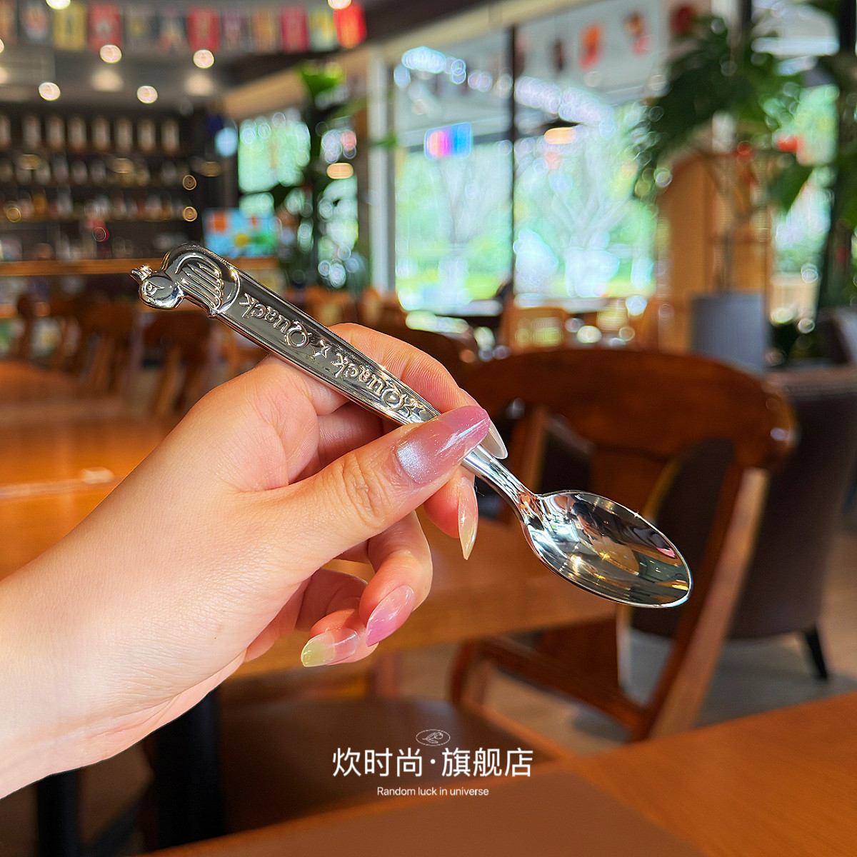 加油鸭|卡通宝宝吃面勺18/10不锈钢儿童勺喝汤勺吃饭勺短柄便携勺