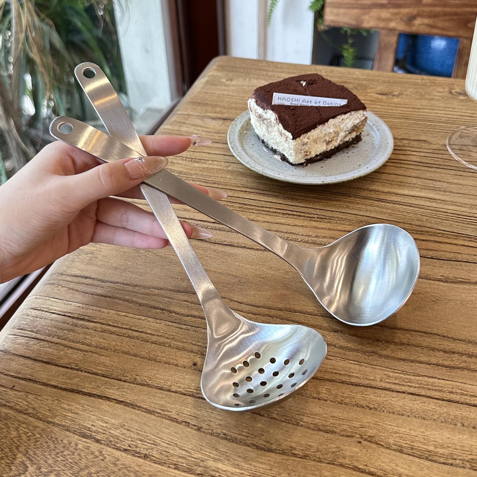 出口日式磨砂一体！304不锈钢汤勺漏勺！火锅勺子捞勺大勺子盛汤