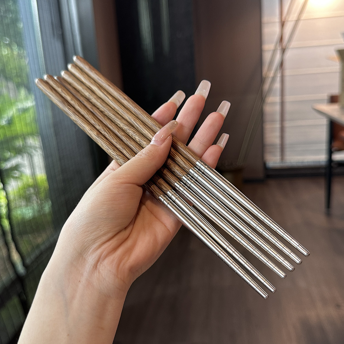 【巨漂亮的筷子】12只组合装～鸡翅木筷子红檀木筷子不锈钢筷防滑