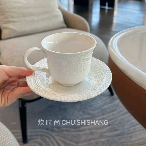 浮雕重工蕾丝陶瓷咖啡杯碟