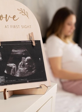 木制超声波相框时尚双面标志宣布怀孕或宝宝的出生摆件实木