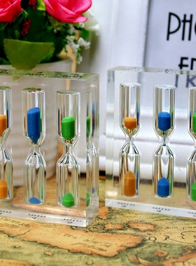 透明计时1/2/3/4/5分钟连体沙漏亚克力水晶创意家居摆件学生礼品