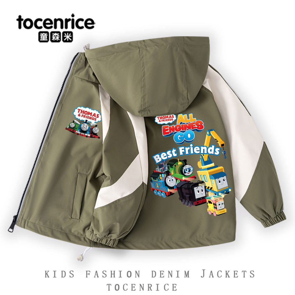 托马斯儿童加绒冲锋衣外套秋冬2025新款中大男女童防水风衣春秋款
