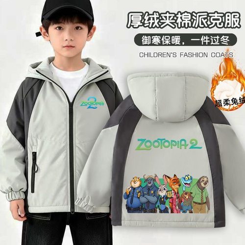 疯狂动物城衣服外套儿童连帽加绒加厚棉袄男童ZOOTOPIA加厚冲锋衣
