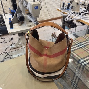 经典星星的你大水桶包格子 黄麻单肩时尚女士水桶包