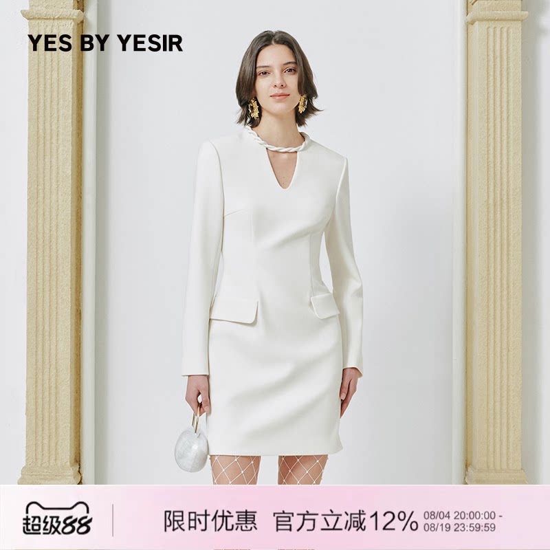 YES BY YESIR秋新款叶谦原创设计师静奢麻花领修身连衣裙