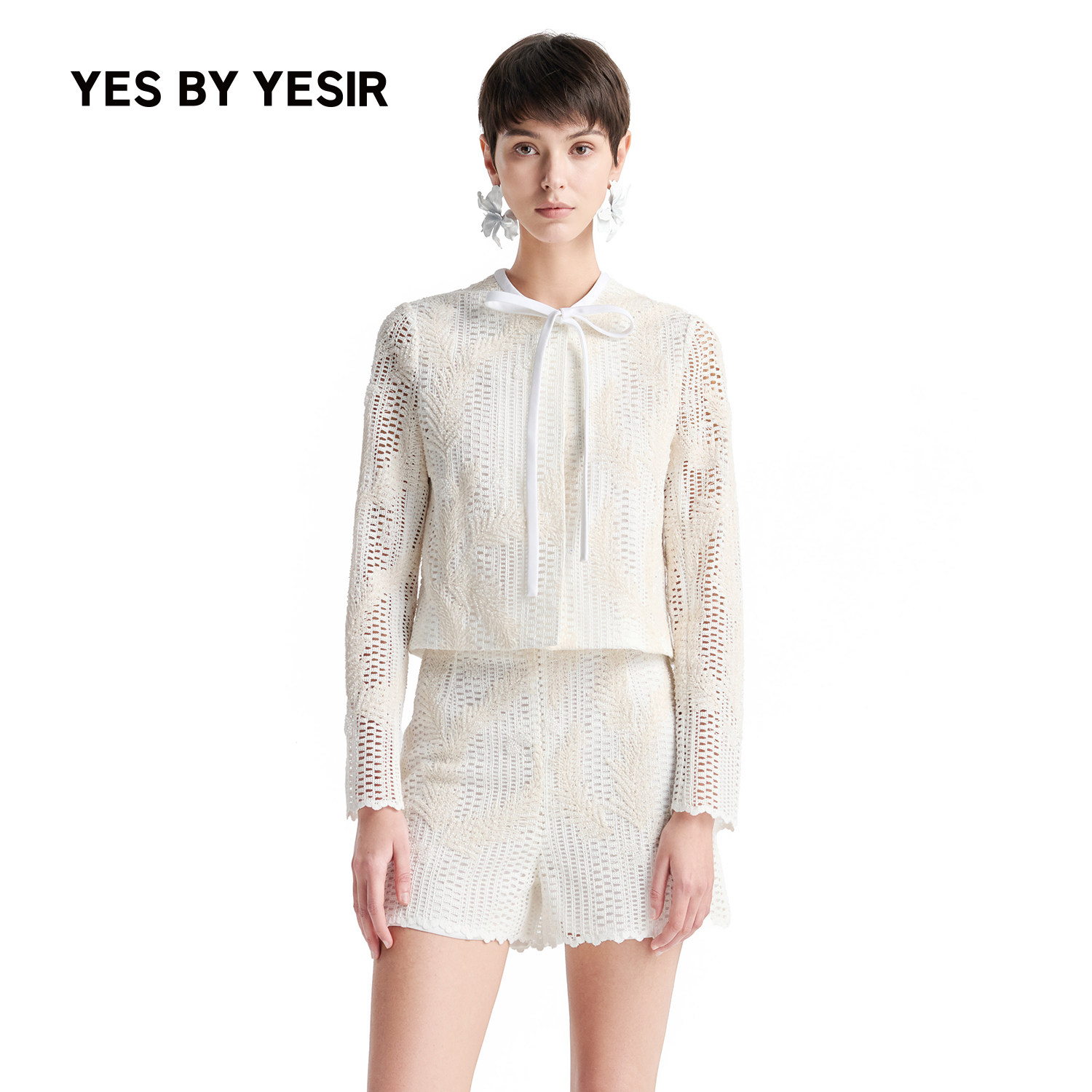 YESBYYESIR秋冬珠绣蕾丝外套