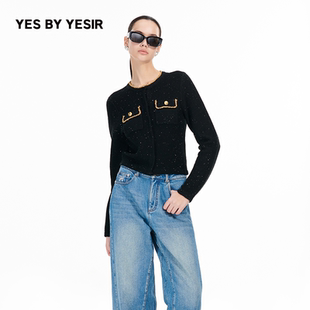 YES YESIR叶谦原创设计秋新款 绵羊毛黑金饰边针织套头衫