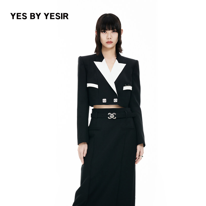 YES BY YESIR叶谦原创设计师春新款女外套龙骑士截短款西服