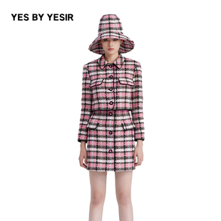 短款 YESIR叶谦设计师秋冬女士高级法式 格纹气质小香风外套 YES