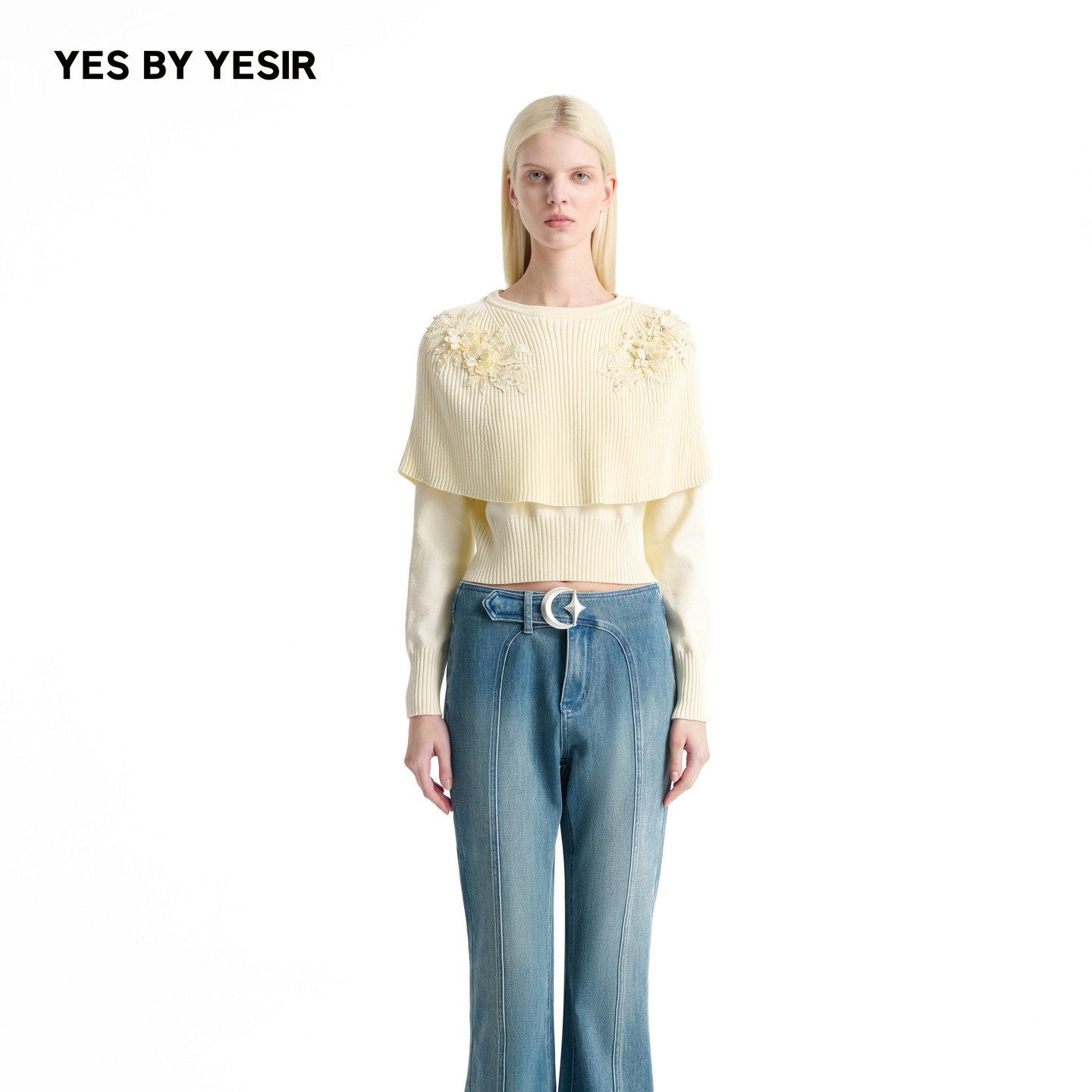 YES BY YESIR叶谦原创设计师26秋冬新款女斗篷重工刺绣针织套头衫