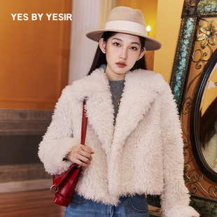 短款 YES 温柔奶白时尚 YESIR叶谦原创设计冬新款 皮草