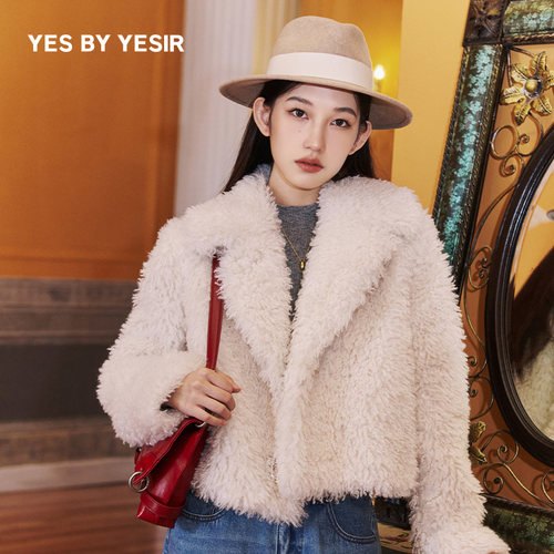 YESBYYESIR温柔奶白短皮草大衣