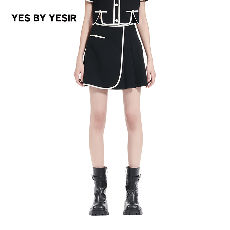YES BY YESIR叶谦原创设计师夏短裙不对称小香风百褶半身裙