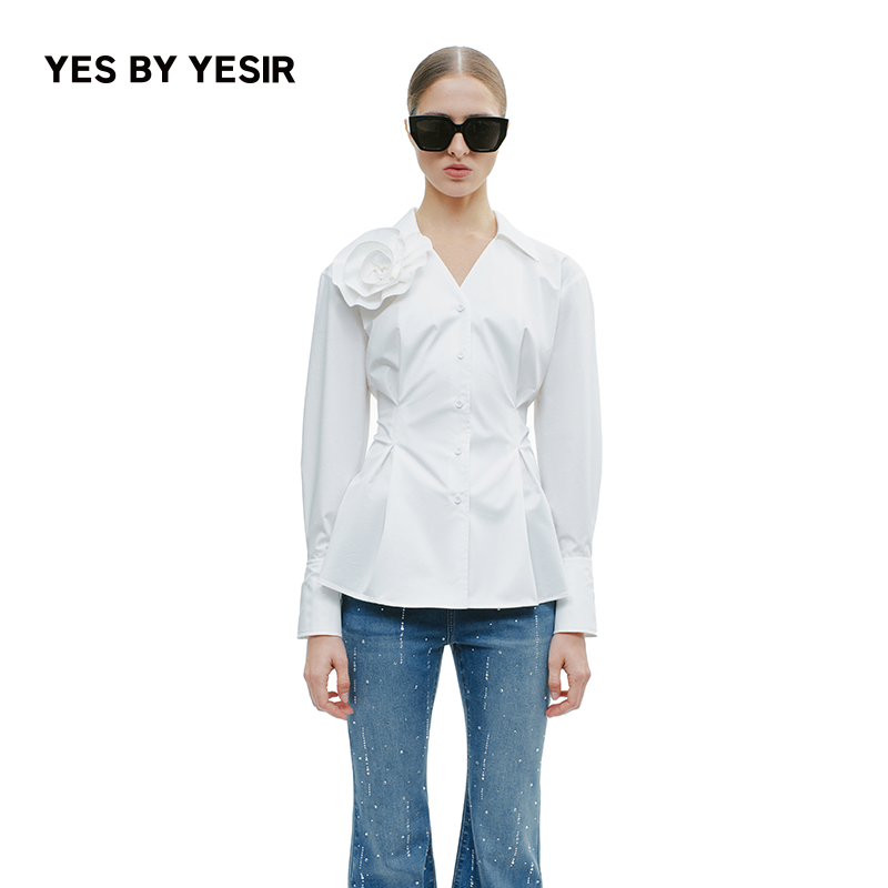 YESBYYESIR超大立体花收腰衬衫