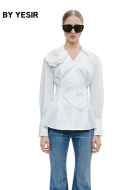 吴昕同款YES BY YESIR叶谦原创设计师25新款立体花收腰长袖衬衫