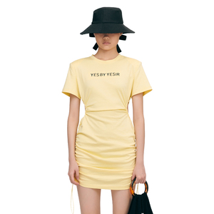 YES BY YESIR叶谦原创设计夏季小众气质腰部镂空T恤连衣裙