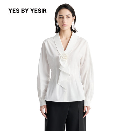 YESBYYESIR秋冬玫瑰旋褶衬衫