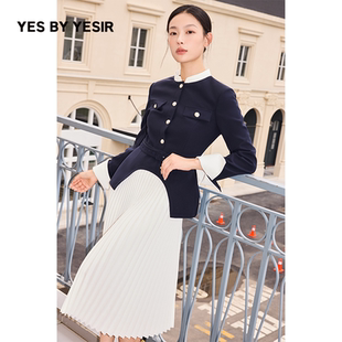 不规则摆拼接褶皱连衣裙 YESIR叶谦原创设计师2025年秋新款 YES