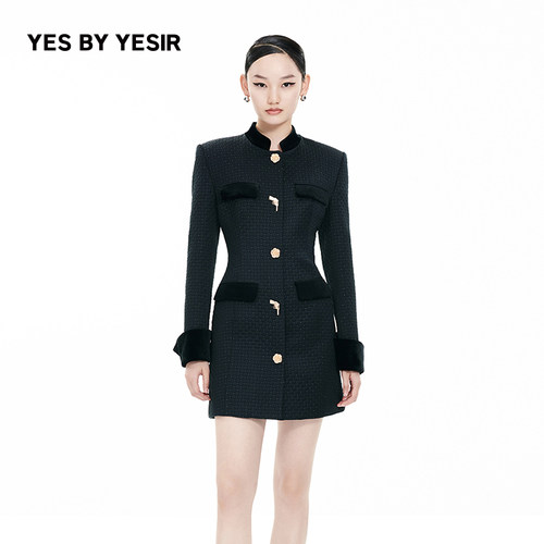 YESBYYESIR提花呢格连衣裙