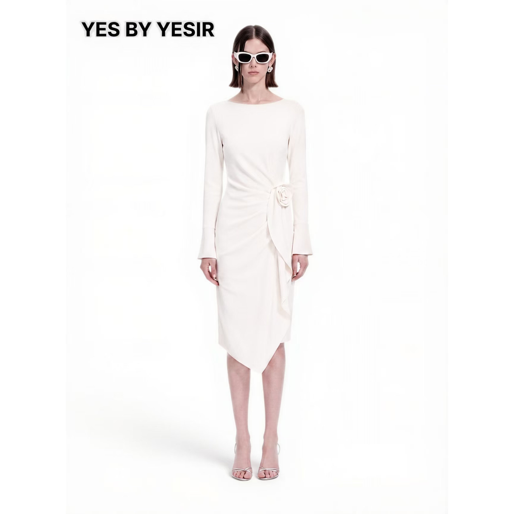 李一桐同款YES BY YESIR叶谦原创立体花朵摇曳之花长袖连衣裙