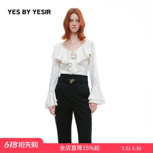 YESBYYESIR蕾丝荷叶边雪纺衫