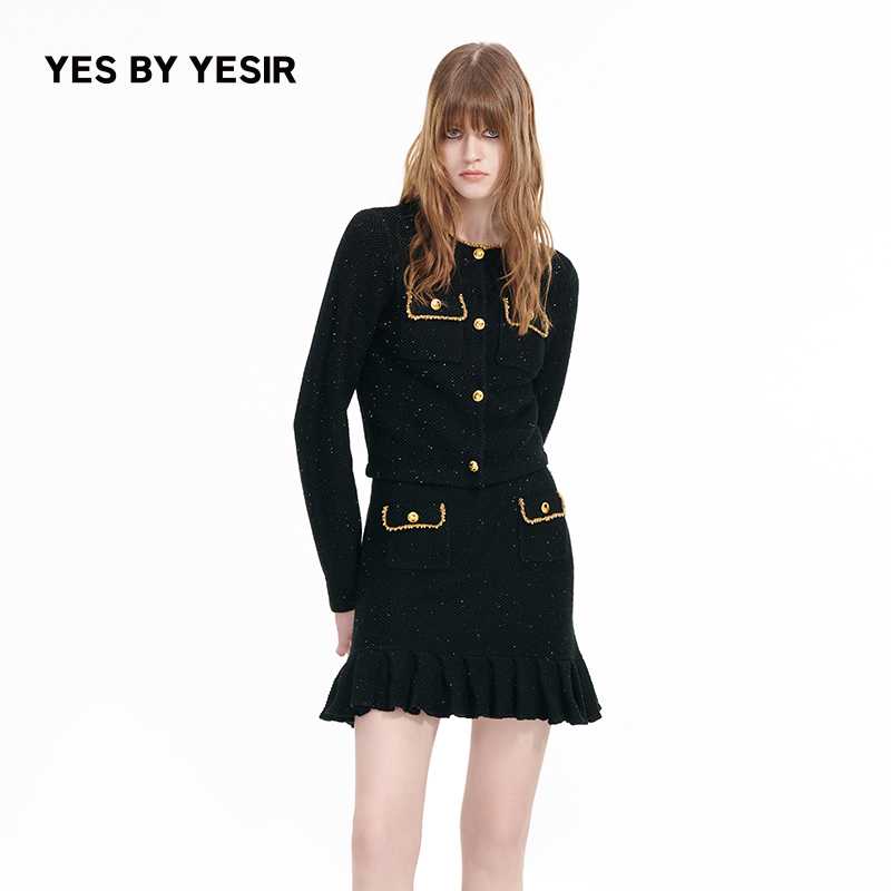 黑钻千金名媛香风U领针织开衫