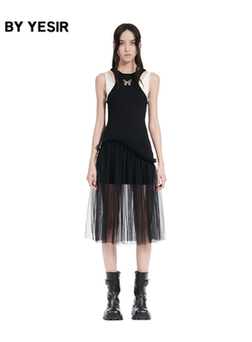 YES BY YESIR叶谦原创设计师夏裙子蝴蝶假两件针织连衣裙